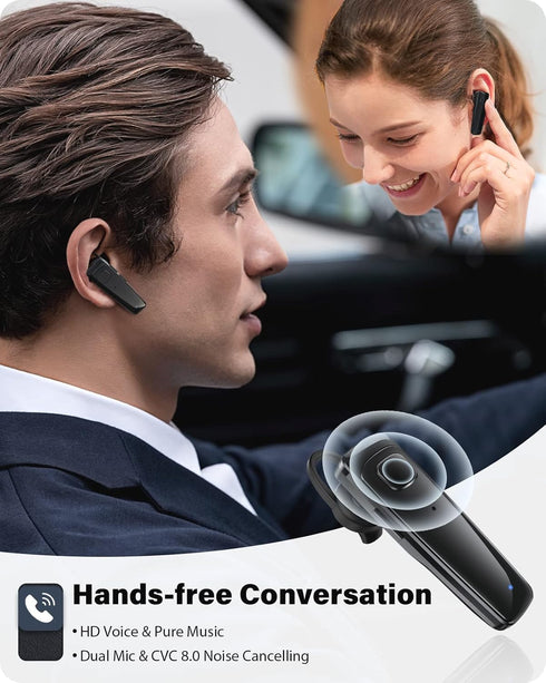 Bluetooth Headset - V5.0 Wireless Handsfree Earpiece with Dual Mic Noise Cancelling, 16Hrs HD Talktime