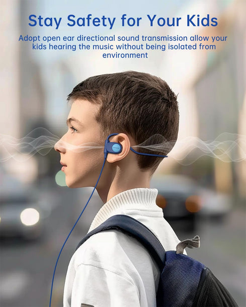 Kid Headphones for School, Air Conduction Open Ear Design, 3.5mm Wired Cord, Ultra-Comfort for School Activities-Blue