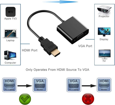 E-Universal Adapter Converter HDMI to VGA Male to Female for Computer, Desktop, Laptop, PC, Monitor, Projector, HDTV