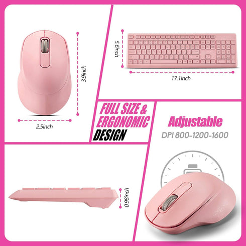 Wireless Silent Keyboard Mouse Combo, Ultra-Slim USB Set with Water-Dropping Keycaps, 12 Shortcuts, 2.4GHz Connection