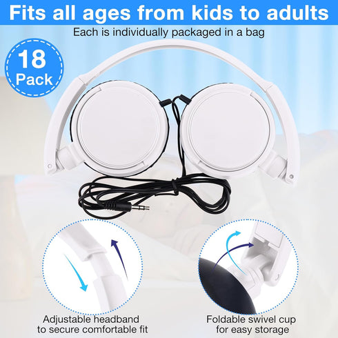 Yunsailing 18 Pack Classroom Headphones Bulk, Wired Class Headphones Set for Kids School, Individually Wrapped