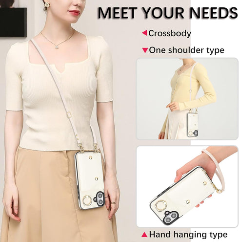 MRRSIWEI 16 16 16 for iPhone Plus Case for Women, Crossbody Wallet Case with Card Slot Lanyard Wrist Strap ShockPlusof