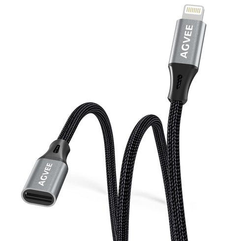 AGVEE [2 Pack 3.3ft Extension Cable Braided Female to Male Lightning Extender Cord Compatible with iPhone Pad Charger,