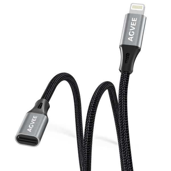 AGVEE 6.6ft Lightning Extension Cable 2 Pack, Braided Male to Female, Compatible with iPhone/iPad, Dark Gray.