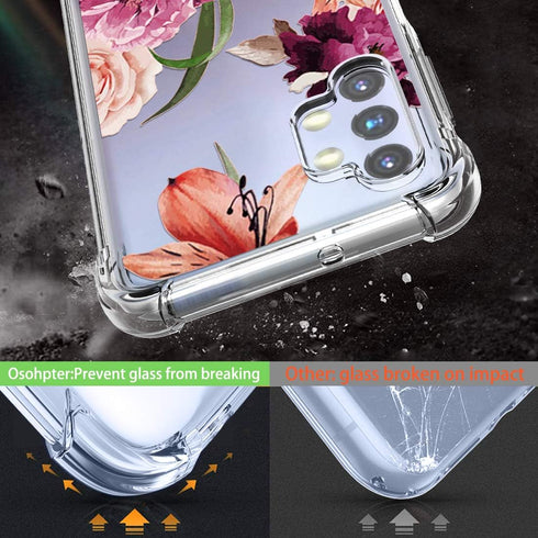 Osophter Galaxy A32 5G Case: Girls Women Flower Floral with Screen Protector, Flexible TPU Rubber Cover