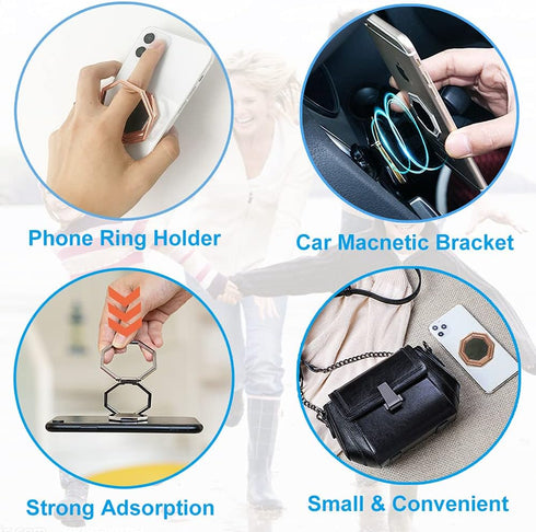 Cellphone Ring Holder Finger Kickstand, Foldable 360° Rotation, Metal Multi-Angle for Phone Back Grip, Rose Gold