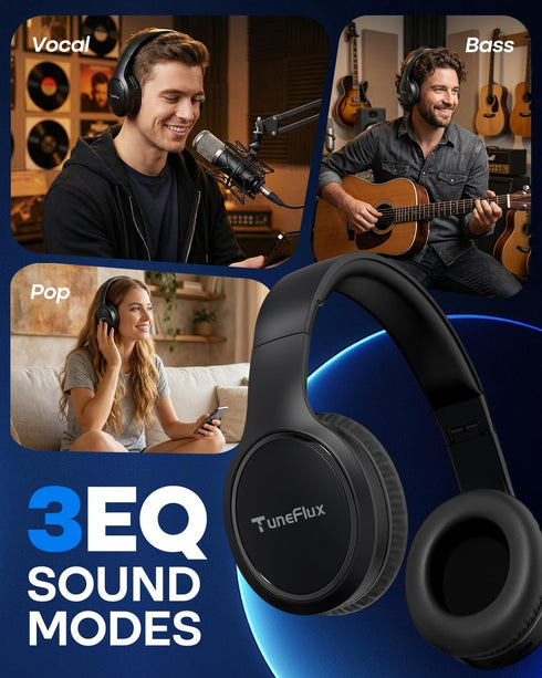 Headphones,70H 6.0 Headphones,3 Headset TuneFlux Bluetooth Playtime Bluetooth Wireless EQ Music Modes Foldable