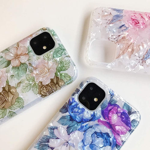 Qokey Compatible iPhone 11 Case, Floral Clear Flower Design with 360 Rotating Ring Stand, Brown Flower
