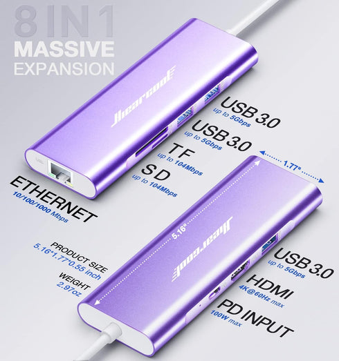 Hiearcool USB C Hub, USB C Ethernet Dongle 4K@60Hz HDMI Multi-Port Adapter for MacBook Dell HP Thunderbolt 3 4 Laptops