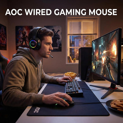 AOC 7200DPI 7 Programmable GM170 Wired Gaming Mouse, RGB Ergonomic Computer Mouse with Optical Sensor Game Corded