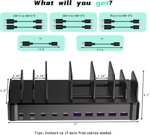 zobirez 420W 10-Port Charging Station for Multiple Devices, USB C Fast Charger Stations for MacBook, iPhone, Android