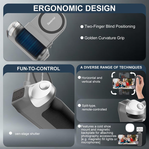 Desiontal 8X Control(10M Magnetic Phone Camera Grip, Suction DSLR Style Handle with Remote Range), Compatible