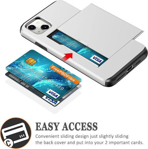 SAMONPOW iPhone 13 Case with Card Holder, Dual Layer Hybrid Wallet Case, Heavy Duty Shockproof Protection for 6.1 inch