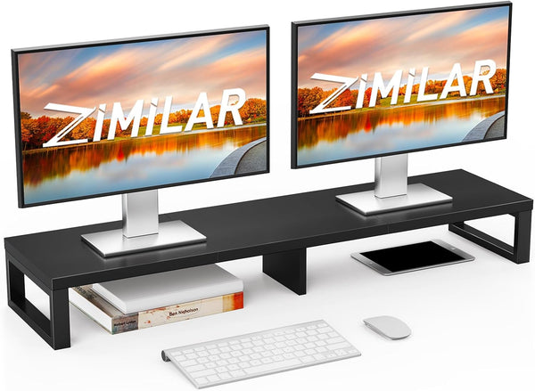 Zimilar Dual Monitor Stand Riser, Large Monitor Stand for Desk, Wood Monitor