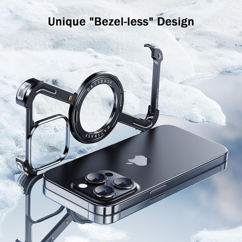 OATSBASF Minimalist Phone Case for iPhone 14 Pro - 360° Rotation Kickstand, Aluminum Metal Frameless Design, Protective