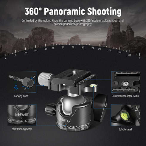 NEEWER Low Profile Camera Tripod Ball Head, 36mm Metal Panorama Head Compatible with Arca 1/4” Quick Release Plate