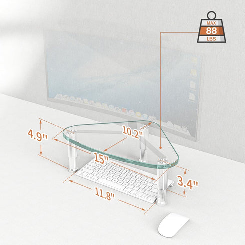 HD01T-003 Hemudu Clear Glass Computer Monitor Riser / Triangle Desktop Universal Corner Stand for Computer Monitor