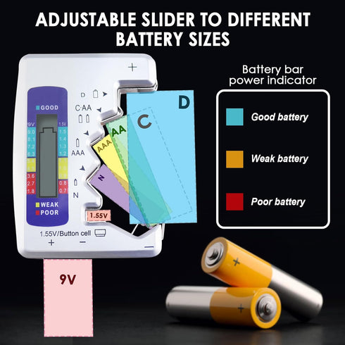 Battery Tester Universal Checker with LCD Display, Digital Multi-Purpose Small Battery Checker for Various Batteries