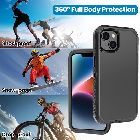 Annymall Black Case for iPhone 14 with 2 Screen Protectors, Heavy Duty Shockproof Rugged 3-Layer Cover