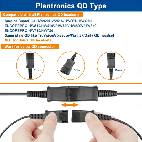 U10 Headset Adapter, RJ9 to QD Cable for Plantronics Quick Disconnect Headsets, Compatible with Cisco IP Phones
