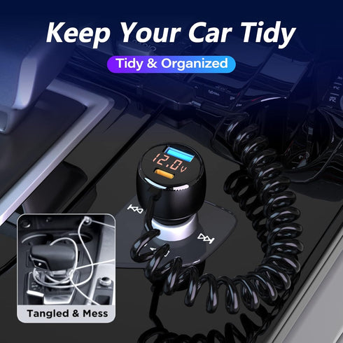 66W High-Speed Car Charger, 5-Port Fast Charging Hub with PD & QC3.0, Universal Compatibility for iPhone, Samsung, Pixel