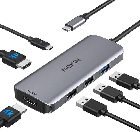 MOKiN USB C to Dual HDMI Adapter Docking Station - USB C Hub with Dual HDMI, 3 USB Ports, PD Compatible for Dell XPS