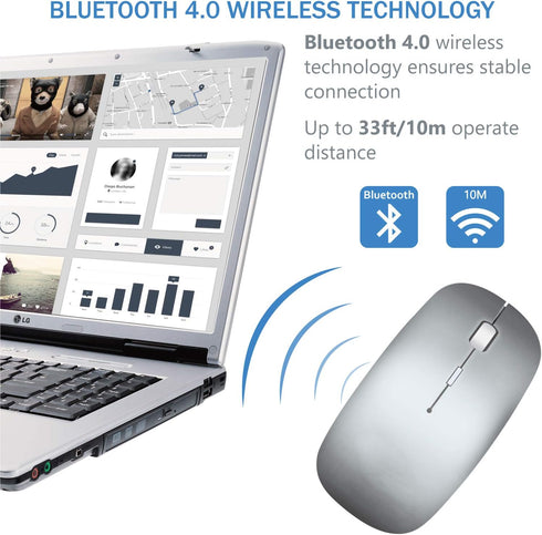 Tsmine Wireless Bluetooth Charger Computer Mouse for MacBook Air Pro Laptop, Rechargeable Mini Slim Silent Mice