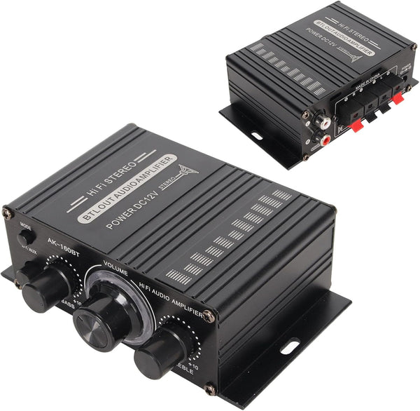 Power Amplifier, AK-160BT Bluetooth 5.0 Stereo Audio, 2 Channel Receiver 20W x 2, 12V Mini Home Power Amplifier