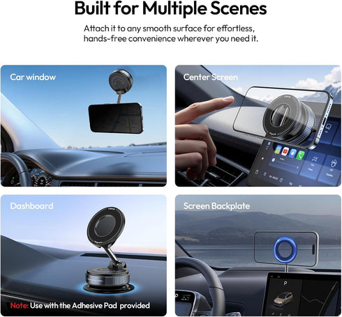 ULANZI 360 14N 17 16 Vacuum Suction Cup Phone Mount, Rotatable Magnetic Phone Holder with Adhesive Pad, Magnet for Car