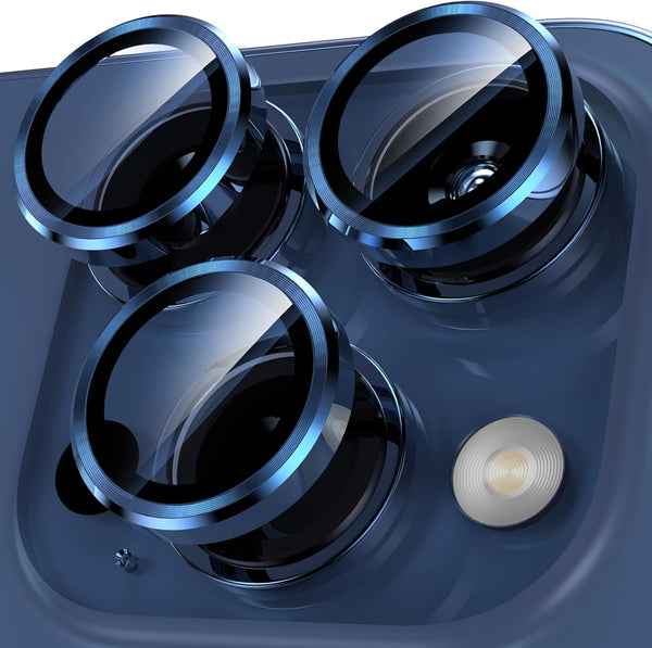 YWXTW Tempered Glass Camera Lens Protector for iPhone 15 Pro/Pro Max, Blue Titanium, Easy 1-Step Installation, Case