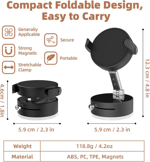SEVENKA 360 Rotatable Vacuum Magnetic Phone Holder Stretchable Clamp Compatible with iPhone Samsung All Phone
