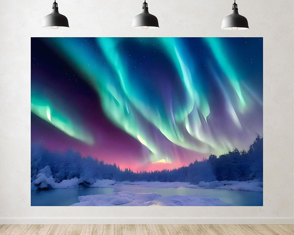 TryKid 10x6.5ft Aurora Borealis Backdrop Frozen Fjord Norway Polar Colorful Night Sky Forest