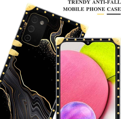 Black Gold Marble Case for Samsung Galaxy A03S 4G, Luxury Square Soft TPU Shockproof Protective Hard PC Back