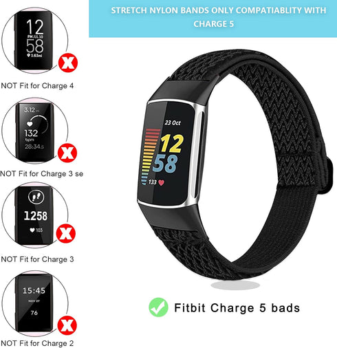 Stretchy Bands Compatible with Fitbit Charge 5 Bands Women Men, Adjustable Elastic Straps Wristbands Accessories Replacement for Fitbit Charge 5