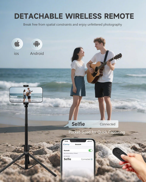 RISEOFLE 71 Phone Tripod & Selfie Stick, Portable All in One Extendable Cell Phone Tripod Stand, with Wireless Remote