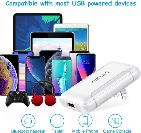 Costyle Slim Flat USB Wall Charger 2 Pack, 18W GaN Tech Fast Charge 3.0, Foldable Plug, White, Compatible for Samsung