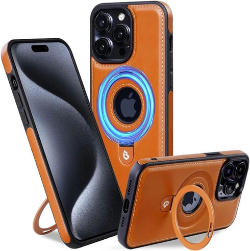iPhone 15 Pro Max Case, Premium Real Leather, Vintage Design, Non-Slip Grip, Protective Shield, Brown