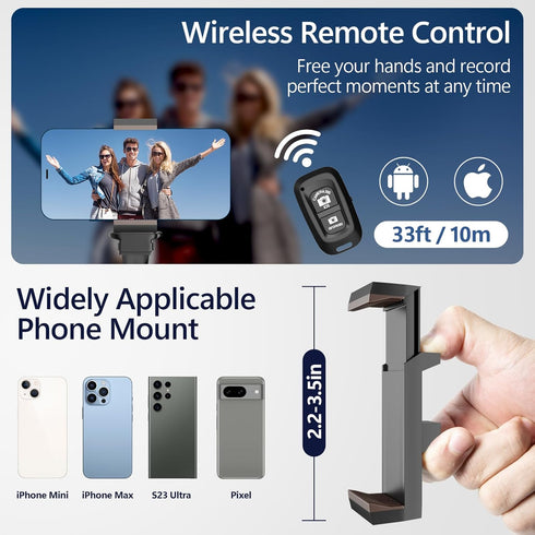 EMART 63" Phone Tripod for iPhone & Selfie Stick, Adjustable Cellphone Tripod Stand with Remote and Phone Holder
