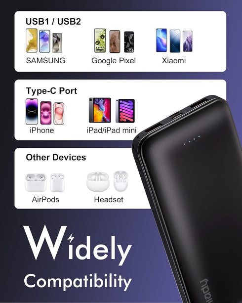 Miady 2-Pack 10000mAh Pack 3 2 17/16/15/14/13 S24/22 (2 Portable Charger, Slim Power Bank Travel Battery Outputs Inputs