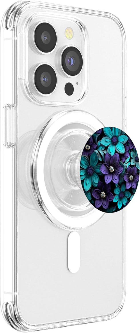 PopSockets PopGrip for MagSafe - Teal Blue Flower Wildflower Bouquet Purple Floral Design Art