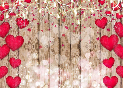 Red Love Heart Valentine's Day Vintage Rustic Wood Theme Photography Backdrops 7x5ft for Parties