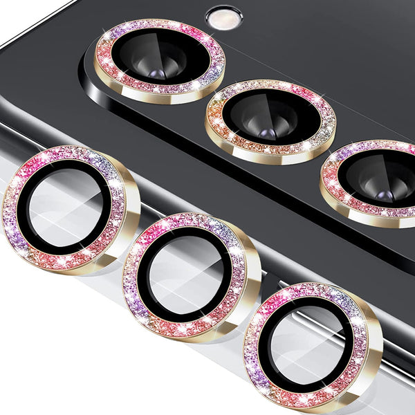 Galaxy Z Fold 5 Glitter Camera Lens Protector - 9H Tempered Glass, Aluminium Alloy Ring, Colorful Decorative Cover.