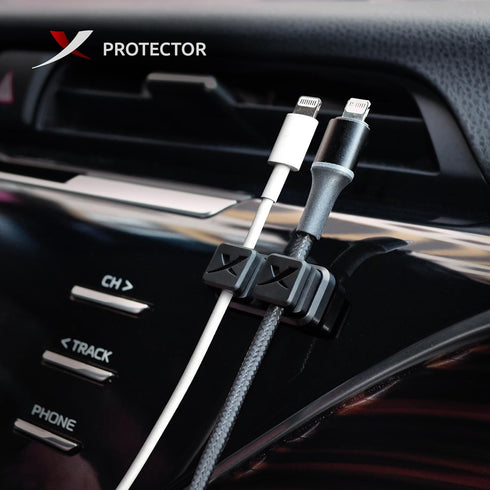 Magnetic Cable Holders X-Protector, Premium Self-Adhesive Clips for Desk Cord Management, Black