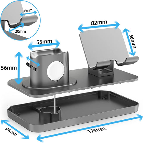 180° Rotation Phone Charger Stand Holder, 3in1 Charger Dock for Apple iWatch/AirPods/iPad and Most Smartphones (Gray)