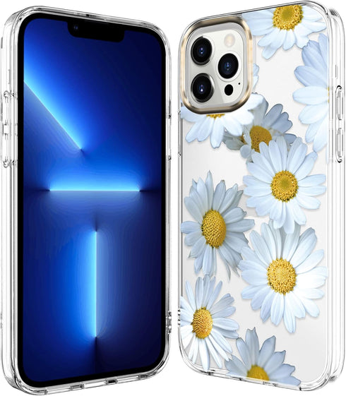 BAISRKE Clear Floral Pattern Case for iPhone 13 Pro, Shockproof Hard Back Cover for Girly Women, 6.1 inch, Daisies
