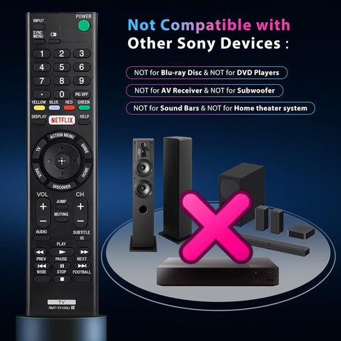 Universal Replacement Remote Control for Sony TV, Compatible with Sony Bravia Smart LCD LED HD TVs RMT-TX100U
