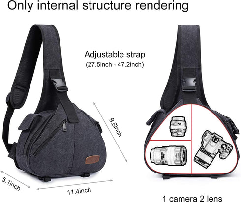S-ZONE Canvas Camera Sling Bag, Anti-theft Backpack Shoulder Crossbody Case with Tripod Holder for DSLR
