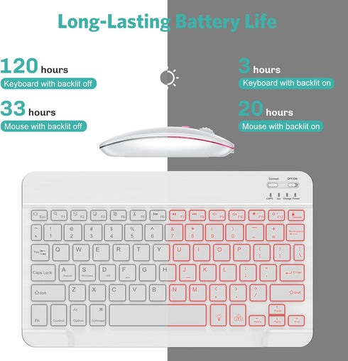 TECURS Bluetooth Keyboard and Mouse Combo for iPad, 7-Color Backlit Rechargeable Wireless Keyboard & Mouse