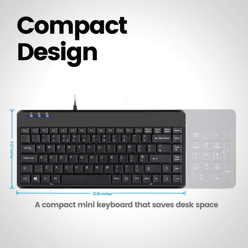 Perixx PERIBOARD-409H Wired USB Mini Keyboard with 2 USB Hubs, Black