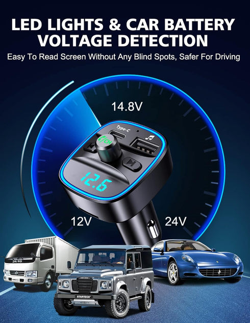 Bluetooth FM Transmitter for Car, 20W & QC 3.0 Quick Charging Adapter, Hands-Free Calling, Wireless FM Radio Receiver